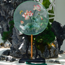 Lotus Fan, Traditional Round Fan for Dance, Suzhou Intangible Cultural Heritage, Suzhou Embroidery Double-Sided Embroidered Fan, 2025 New Round Fan