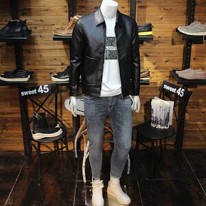 
Autumn men's lapel soft leather coat, simple three-dimensional pockets, slim business casual, simple European men's leather jacket