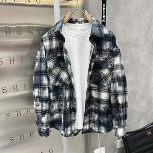 
Plaid contrast shirt f men's spring and autumn new loose casual top fashionable handsome teenager work shirt outer