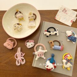 Korean-Style Fabric Handmade Cartoon Rabbit Hair Tie, Cute Little Animal Cotton-Filled Elastic Hair Band, High Elasticity Ponytail Hair Accessory