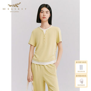 
Twelve Baskets 26 summer new lyocell short-sleeved T-shirt women's waist slimming casual sports outdoor top light yellow