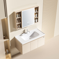 Farnsa Cream-Style Ceramic Integrated Basin Bathroom Cabinet Stainless Steel Washstand Smart Hand-Washing and Face-Washing Basin Cabinet Combination