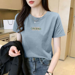 100% Pure Cotton Short-Sleeved Round Neck T-Shirt for Women, New Summer Korean Style, Versatile and Trendy with Prints, Popular Style ins Top