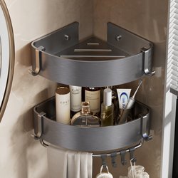 Bathroom Shelf, No-Drill Wall-Mounted Toilet Washstand, Shower Gel Triangle Storage Rack