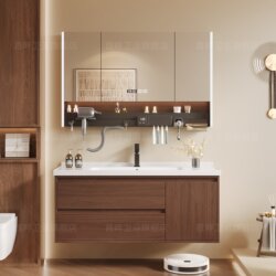 New Chinese Style Solid Wood Bathroom Cabinet Ceramic Integrated Basin Hand Wash Basin Modern Smart Bathroom Combination