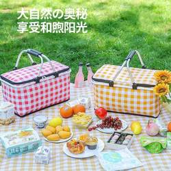 Picnic Basket for Spring Outings, Foldable Outdoor Camping Insulated Tote, Photo Prop, Food Storage Basket