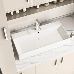 New Large-Sized Countertop Washbasin, Household Ceramic Integrated Square Washbasin, Wall-Mounted Single Basin for Hotel Use