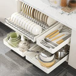 Punchless kitchen cabinet pull basket pull-out type bowl and dish storage rack under sink storage rack seasoning bottle storage box