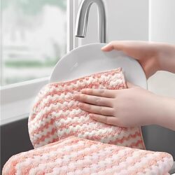 Corrugated Easy-To-Clean Hand Towel, Strong Absorbent Cleaning Cloth, Dishwashing Cloth, Scouring Pad, Thickened Double-Sided Glass Cleaning Cloth, Affordable