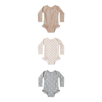 
Children's ins style long-sleeved swimsuit for boys and girls, floral triangle one-piece swimsuit, hot spring resort swimsuit