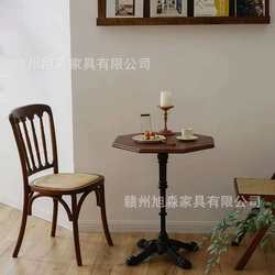 French retro dining chair, home, medieval chair backrest, cafe fusion restaurant bakery shop solid wood rattan chair