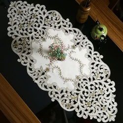 Chinese-style European fabric embroidered tablecloth coffee table oval table runner table mat hollow cover towel dining table decoration solid wood table runner