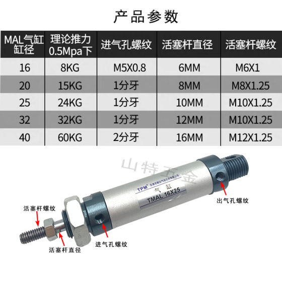 
Asahi small bore 32 aluminum alloy mini cylinder MAL32*25 50 150 100 175 300 pneumatic