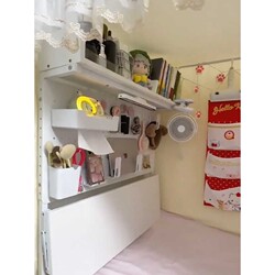 Folding Perforated Board Bed Desk for Dormitory, Computer Desk, Storage Rack, Suspended Multifunctional Study Desk, Bedside or End-Of-Bed Table