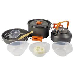 Outdoor products hot selling outdoor camping teapot set with tableware for 2-3 people portable cooking set