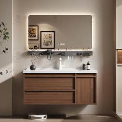 Medieval style walnut color ceramic integrated basin oak bathroom cabinet combination bathroom hand washbasin washbasin