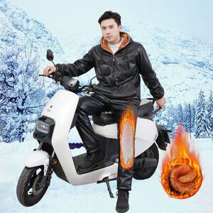 Add velvet thick leather jacket set Men's warm work clothes Middle -aged and elderly waist guards and knee -to -knee rider leather pants loose cotton jacket