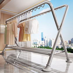 Floor-Standing Clothes Drying Rack, Stainless Steel, for Home Use on Balcony, with Wheels, Foldable Drying Rod, Windproof for Indoor and Outdoor Use, Perfect for Drying Quilts