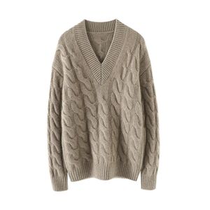 
A fashionable item! Heavy thickened! V-neck cashmere sweater for women, loose and lazy style
