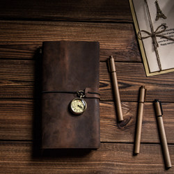 Wutongbieyuan Genuine Leather Travel Tn Planner Vintage Cowhide Cover Notebook Loose-Leaf Handmade DIY Diary Japanese Style High-Value Portable Record Notebook A5 Notebook Set