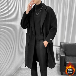 Winter long hair woolen coat men's high -level Korean version of the woolen woolen woolen woolen trench coat down cotton thick jacket trend