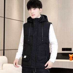 The vest men's trend coat thickened autumn and winter youth increased size, warm, shoulder down cotton cotton hooded men's vest
