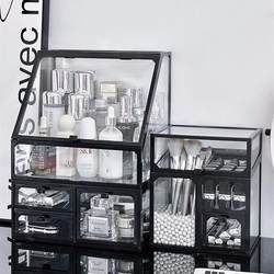 Cosmetic Storage Box, Desktop High-End Dust-Proof with Lid, Divided into Compartments, Dressing Table, Skin Care Products, Lipstick, Transparent Organizing Box