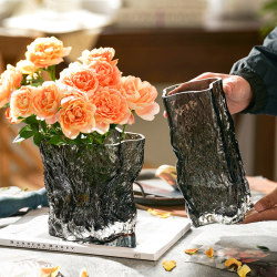High-end simple creative irregular glass vase transparent hydroponic flower arrangement T living room table decoration