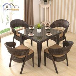 Outdoor tables and chairs rattan tables and chairs leisure cafe balcony courtyard tables and chairs solid wood rattan chairs coffee table five-piece set