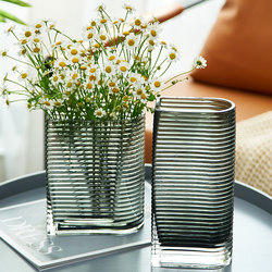 Light luxury Nordic horizontal pattern creative glass vase hydroponic flowers H flower arrangement living room table decoration simple ornaments