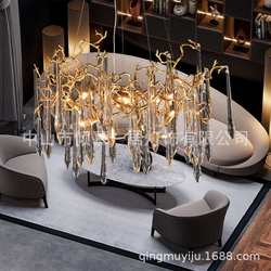 All copper crystal chandelier dining room living room lamps hotel villa modern creative personality branch art chandelier