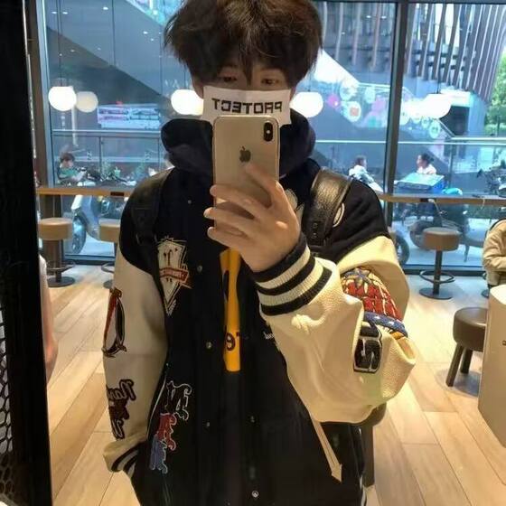 
Autumn and winter loose American couple towel embroidered men's and women's pilot cotton coats Hong Kong style Japanese style Harajuku style baseball uniforms