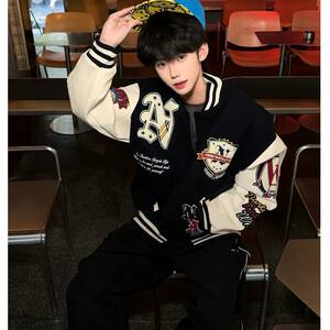
Autumn and winter loose American couple towel embroidered men's and women's pilot cotton coats Hong Kong style Japanese style Harajuku style baseball uniforms