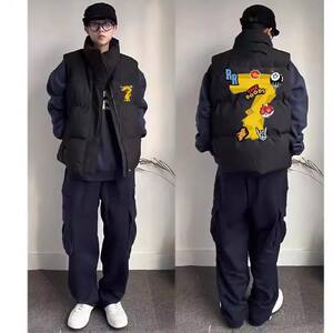 
Autumn and winter thickened trendy brand American retro printed vests versatile loose loose men's and women's vests cotton coats for couples