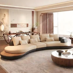 Italian-Style Light Luxury Curved Solid Wood Sofa 2026 New Model Multi-Seater Living Room Leisure Beige Straight Row Corner Sofa