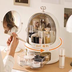 German Cosmetics Storage Box, Light Luxury, Large Capacity, Water Wave Rotating, Dust-Proof, Desktop Dressing Table, Skin Care Product Storage Rack