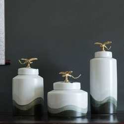 New Chinese style ceramic TV cabinet decorations living room entrance table soft decorations vases model room home storage decorations