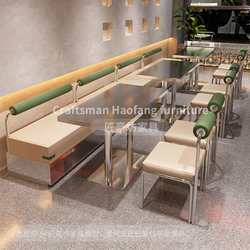 Industrial style cafe milk tea shop stainless steel deck dining table and chairs commercial restaurant table and chair combination burger shop