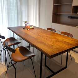 Nordic wavy edge ash wrought iron solid wood dining table log restaurant cafe hotel rectangular table
