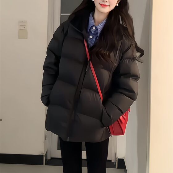 
Korean all-match short hooded down y cotton-padded jacket for men and women couples 2025 huge good-looking super hot little man fashionable cotton