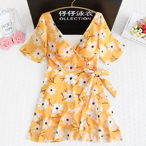 Beach couple swimsuit hot spring conservative o suit plus size swimsuit female fat mm belly cover to look slim 2019 trendy style cover