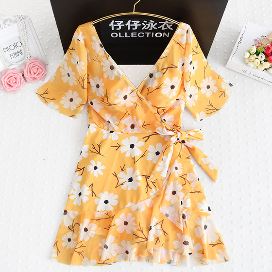 Beach couple swimsuit hot spring conservative o suit plus size swimsuit female fat mm belly cover to look slim 2019 trendy style cover