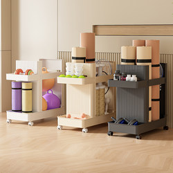 Yoga mat storage basket with wheels for household sports tools rollers for movable fitness equipment storage rack