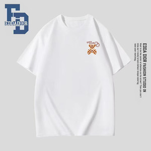
White short-sleeved T-shirts for men and women loose printed tops couple wear summer