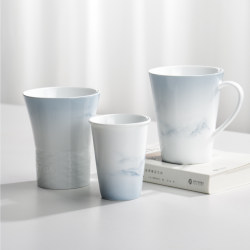 Jingdezhen Creative Porcelain Office Straight Mug with Straw and Handle, Made of High-White Underglaze Porcelain
