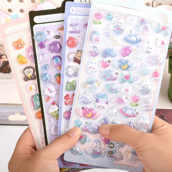 
Japanese cartoon aesthetic 3D three-dimensional relief acrylic diamond gem stickers children and girls decorative stickers diy animal ocean bubbles