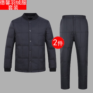 Middle -aged and elderly men's down jackets Inner bile sets of winter daddy and old man thickened warm and warm inner two -piece cotton pants jacket