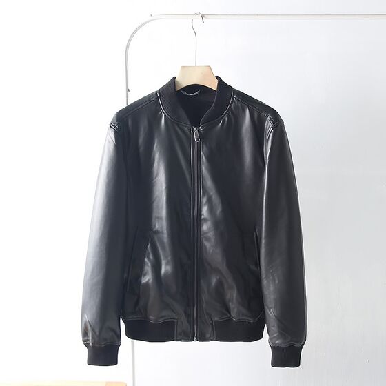 
Old American light luxury! High-end sense! Foreign trade men's autumn fashion mid-mountain collar imitation leather motorcycle jacket leather jacket