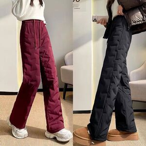 
Black wide-leg down pants for women's winter outerwear 2025 new thickened cold-proof, warm, fashionable, slim straight cotton