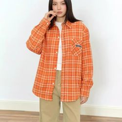 Besober Original Orange Loose Embroidered Plaid Shirt Cardigan Top Women's Retro Casual Shirt Jacket Autumn